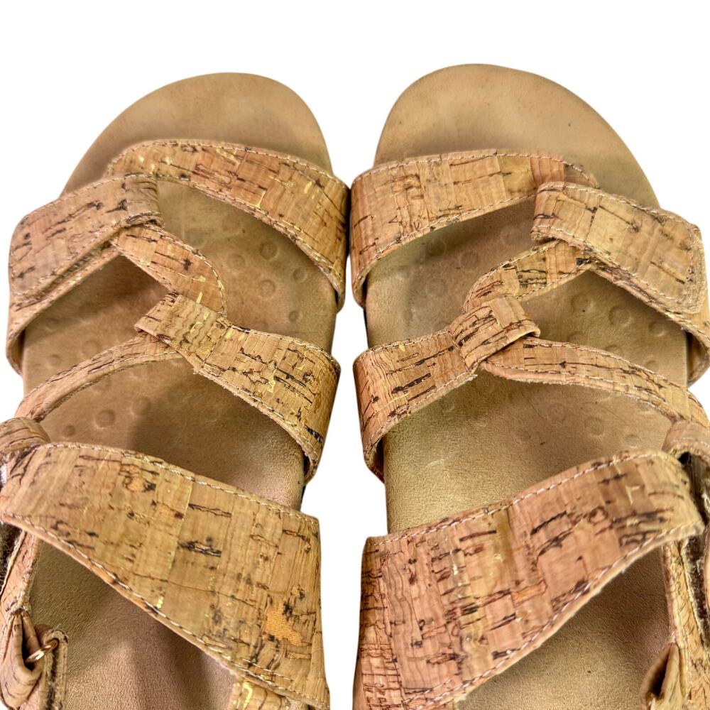 Vionic Women's 8 Cork Print Leather Tan Gold Comfort Strappy Paros Sandals - Picture 8 of 10